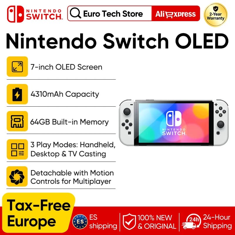 Nintendo Switch OLED Model 7 Inch Screen Joy‑Con Console Stable TV Mode Video Game Handle Enhanced Audio Adjustable