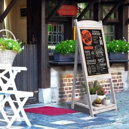 Easel Chalkboard Sign Vintage Shop Chalkboard Pavement Sign Freestanding Chalkboard Message Board with Display Shelf