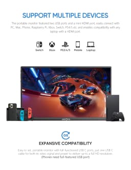 ARZOPA 14.0 inch 1080P FHD Portable Monitor IPS Screen with USB C HDMI External Second Display for Mac,Laptop,PC,Switch,PS,Xbox