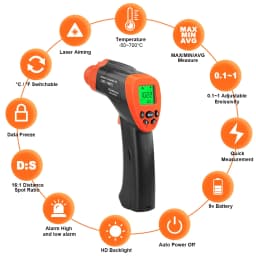 Infrared IR Thermometer, Infrared Pyrometer Laser Temperature Meter Industrial Temperature Gun Measure Temp -50°C ~ 700°C