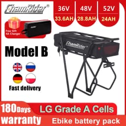ChamRider 48V EBike Lithium Battery Model B Rear Rack Battery 50A BMS 52V Powerful Capacity Electric Bike Battery 36V 21700 Cell