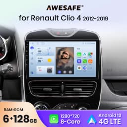 AWESAFE Wireless CarPlay Android Auto Car Radio For Renault Clio 4 2016 2017-2019 GPS Navi SWC FM BT Plug and Play DSP Stereo