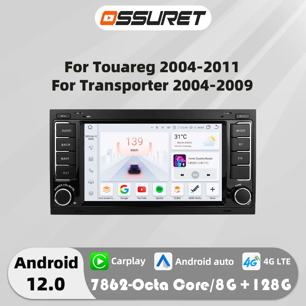 7"Android Auto Car radio for Volkswagen VW Touareg 2004-2011 Transporter Multimedia player 4G Carplay 2din 7862 Autoradio Screen