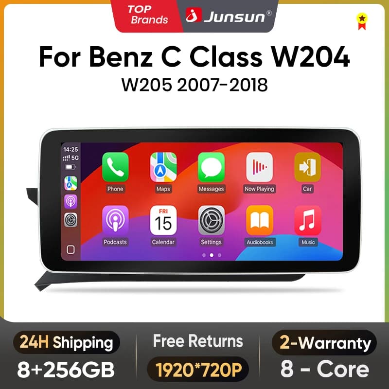 Junsun KSW Qualcomm 665 CarPlay For Apple Car Radio Multimedia For Mercedes-Benz C Class W204 S205 C204 2007-2018 4G WiFi Stereo