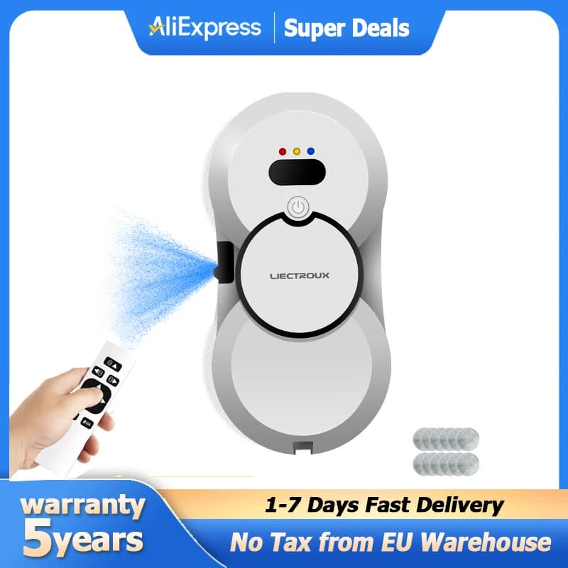 Robot Window Cleaner  Liectroux HCR-10,Water Spray,Window Cleaning Robot Vacuum,Smart Home Glass Wall Washing,High Vacuum Suction