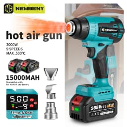 NEWBENY 2000W 500℃ Electric Hot Air Gun 9 Gears Handheld Cordless Rechargeable Industrial Home Power Tool For Makita Battery Pin