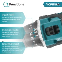 YOFIDRA 35+3 Torque Brushless Electric Impact Drill 13MM Multifunction Electric Screwdriver Power Tools Makita 18V Battery Pin