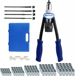 DayPlus Profi Nietmutternzange Set Blindnietzange Set Nietmaschine Gewinde Nuss Nieten M5 - M12 Werkzeug Mit 150 Nietmuttern