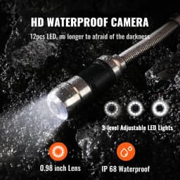 SucceBuy Sewer Camera 7" Screen Pipeline Inspection Camera w/ DVR Function Waterproof Camera w/12 Adjustable LEDs 16 GB SD Card