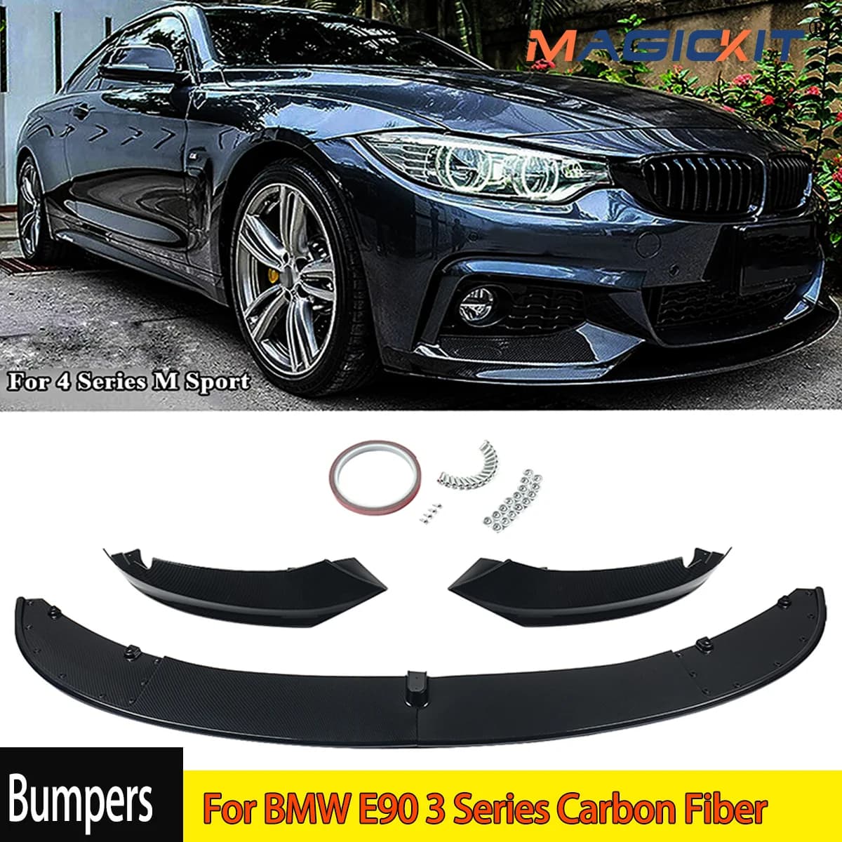 For BMW F32 430i 440i M Tech 2014-2020 Carbon Look ABS Front Bumper Splitter Lip