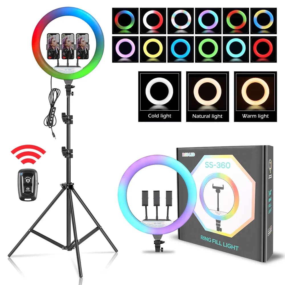 RGB Ring Light 14 inch with Tripod Stand for Phone Camera iPad Selfie Live Stream YouTube Video Shooting Best Lighting