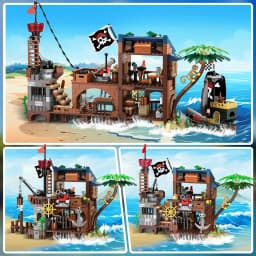 HOGOKIDS Pirate Ship Wharf Building Toy with LED–Medieval Pirate House BuildingBlock Set, Architecture for Kids6+ Birthday Gift