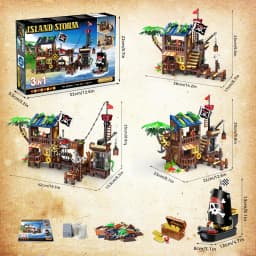 HOGOKIDS Pirate Ship Wharf Building Toy with LED–Medieval Pirate House BuildingBlock Set, Architecture for Kids6+ Birthday Gift