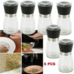6Pcs Manual Pepper Mill Salt Mill Pepper Grinder Spice Mill Glass Set Salt Cumin Sesame Grinder Black 180ml