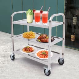 3 Floors Stainless Steel Serving Trolley Transport Cart Kitchen Roller Wheelcart Storage Rack Stand