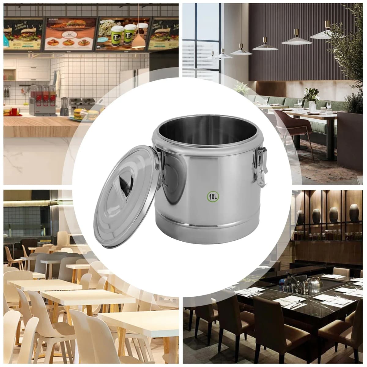 10L Insulated Stainless Steel Soup Container 12h Temperature Retention with Handles & Lockable Lid, for Home/Commercial Use
