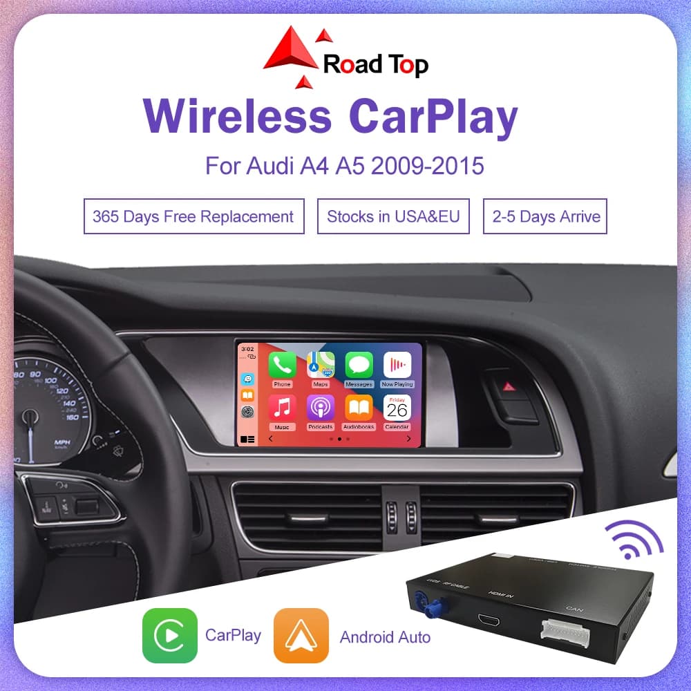 Wireless Carplay for Audi A4 B8 A5 Q5 2009-2015, Support Apple Carplay Android Auto AirPlay Mirroring Rear Camera USB Player