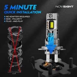 NOVSIGHT H7 LED Headlight Bulbs 1:1 Size Light Mini Headlamp 70W 16000LM with Fan 6500K White 12V Plug and Play H7 Car Lights