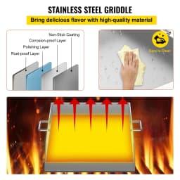VEVOR Square Grill Plate 16x18in Stainless Steel Tripple Burner Stove Griddle Flat Top Plate for outdoor Triple Burner Stove