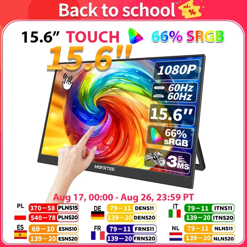 HGFRTEE 15.6 Inch Touch Portable Monitor ADS-IPS 1920*1080P 300cd/m2 Extended Display for Laptop Second Screen XBox PS4/ 5