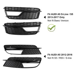 Artudatech Pair Front Fog Lamp Black Trim Grills Grill Fit AUDI A5 S-Line S5 2013-2016