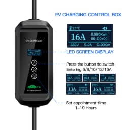 Kolanky Type 2 Portable EV Charger 11KW 16A 3 Phase Charging Cable 10m CEE Plug for Electric Vehicle Car Timer Adjust Current