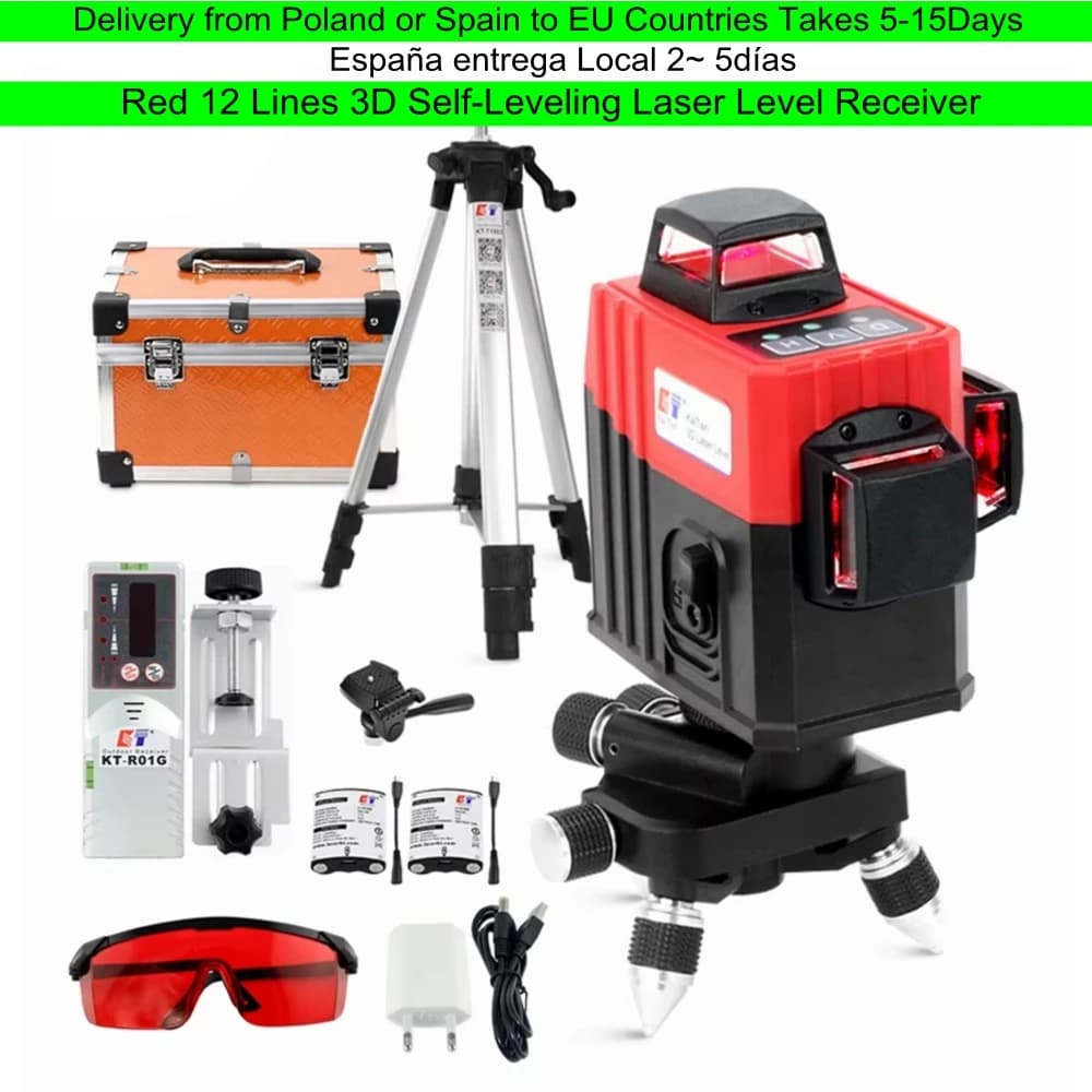 Kaitian Self Leveling Laser Level Tripod Professional High Precision Red 12 Lines Cross Vertical&Horizontal Level Laser Receiver