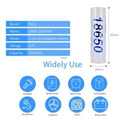 PALO 18650 Battery 3.7V 3200mAh 18650 Lithium Rechargeable Battery 32A High Current Li-ion Batteries for Flashlight