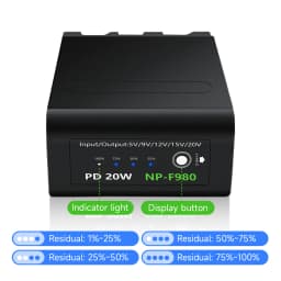 10800mAh NP-F980 NP-F990 F960 F970 Battery Power LED Power Bank Indicator Micro USB Charge for Sony PLM-100 CCD-TRV35 MVC-FD91