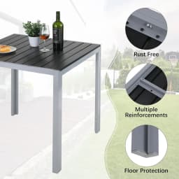Garden Table Aluminum +Wood-plastic WPC, Dining Table, Bistro Balcony Patio Table,Heat and Weather Resistant,Non-slip,75cm,Black