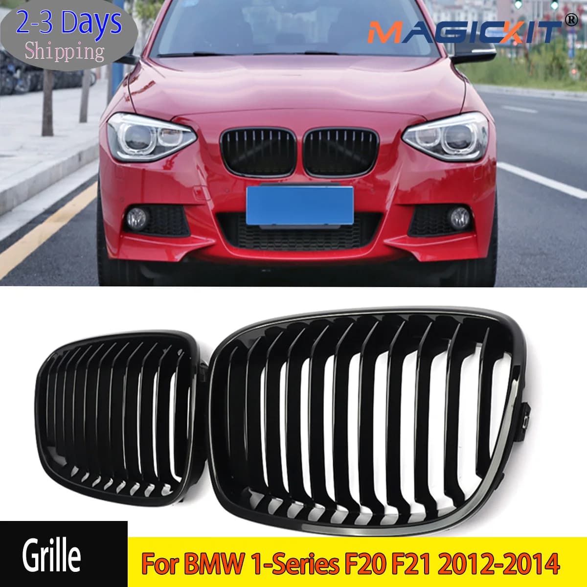 MagicKit Car Racing Grill Fit For BMW F20 F21 LCI 1 Series 1 Pair Front Kidney Grille 2011 2012 2013 2014 2015 Auto Accessories