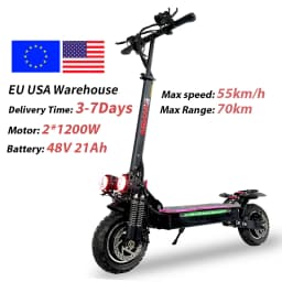 USA EU Dual Motor Electric Scooter, Foldable Scooter, Max Speed 55km, 10Inch Max Mileage, 70km, H, 2400W