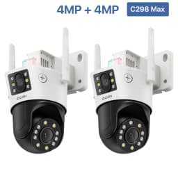 ZOSI C298 4K 8MP Dual-Lens(2x4MP) Wired WiFi PTZ Security Camera Outdoor with Wide Angle 8X Hybrid Zoom 360 Surveillane Cam