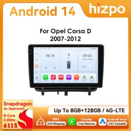 9" Hizpo 2Din Android14 Car Radio for Opel Corsa D 2007 - 2012 Hatchback Auto CarPlay 4G BT RDS DSP SWC GPS Snapdragon 6115