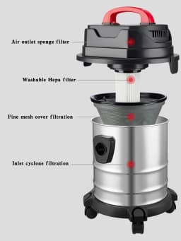 Artudatech 18L Steel Stainless Wet/Dry Canister Vac Shop Vacuum Cleaner 1800W, Industrial Vacuum Cleaner