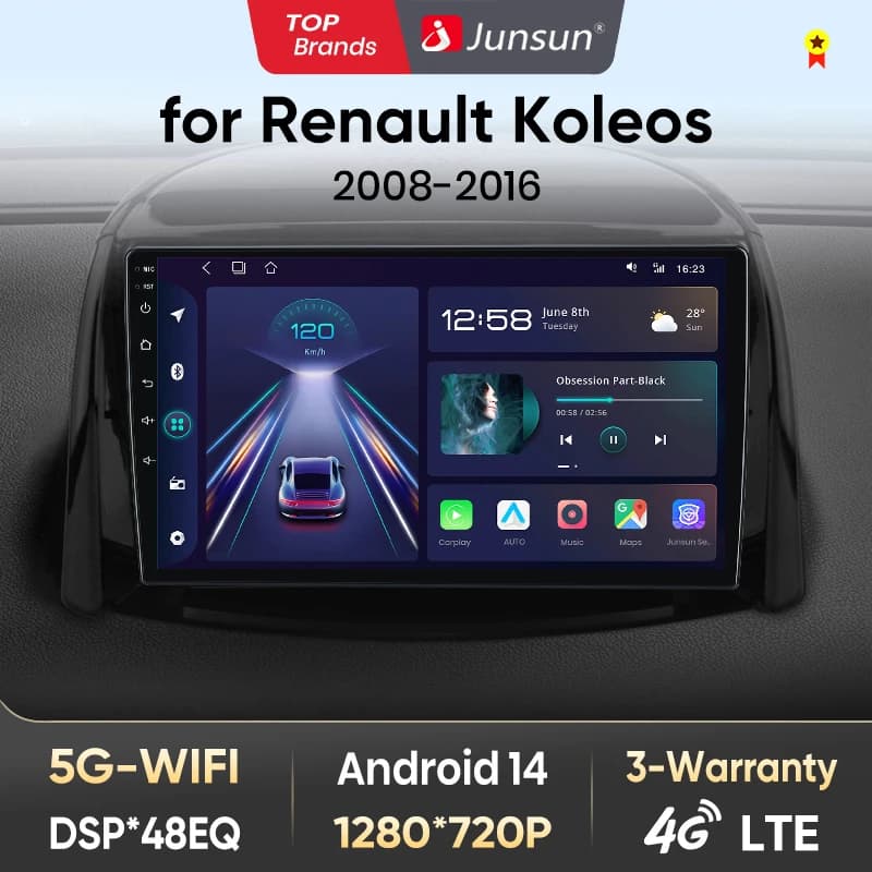 Junsun V1 Plus Car Radio For Renault Koleos 2008 - 2016 wireless CarPlay Android Auto car intelligent systems No 2 din 2din DVD
