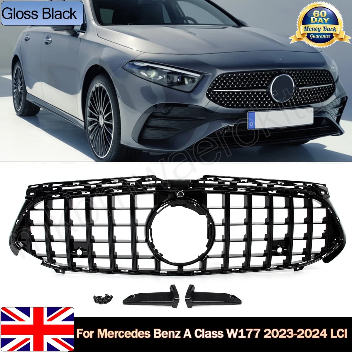 GT Style Front Bumper Grille Fits Mercedes Benz A-Class W177 AMG Line 2023-2024