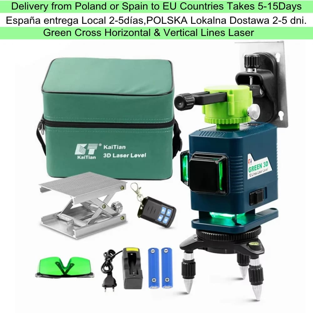 KaiTian Laser Level Self Leveling Battery Cross Vertical&Horizontal Powerful Remote Control Green 12 Lines Nivel Laser Level 360