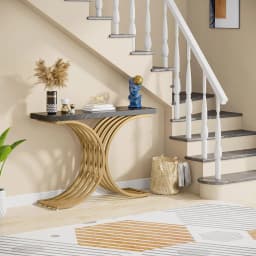Tribesigns Narrow Console Table, Side Table with Gold Metal Frame, 100 x 30 x 80 cm, Hallway Table, Small Exhibition Table, Sofa