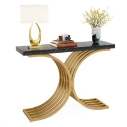Tribesigns Narrow Console Table, Side Table with Gold Metal Frame, 100 x 30 x 80 cm, Hallway Table, Small Exhibition Table, Sofa