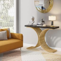 Tribesigns Narrow Console Table, Side Table with Gold Metal Frame, 100 x 30 x 80 cm, Hallway Table, Small Exhibition Table, Sofa