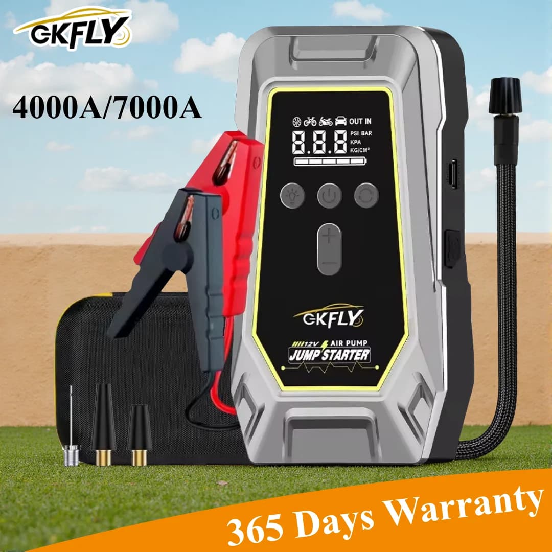 GKFLY 4 In 1 4000A 7000A Jump Starter 150PSI Pump Air Compressor 59.2Wh Power Bank 12V Starting Device Digital Tire Inflator