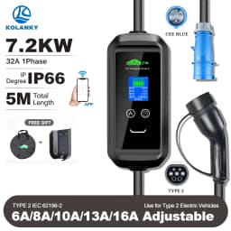 Kolanky Portable EV Charger Type2 32A 7.2KW EVSE Wi-Fi APP Control Adjustable Current Smart Timing Charging  for Electric Car 5M
