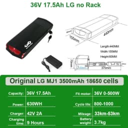 Ebike Battery 36V 18Ah 17.5Ah 13AH 15H Rear Rack Electric Bicycle Battery 18650 27100 Pack for 36V 250W 350W 500W Motor Kit