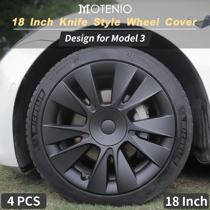 4PCS Hubcaps 18 inches Full Coverage Knife Wheel Cover Design for Tesla Model 3(2017-2023) Wheel Hubcap Replacement Accessories