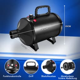 2800W Pet Hair Dryer, 2 Temperature 35°C and 65 °C, 50m/s-100m/s Stepless Speed, 2.3m Telescopic Hose, 4 Nozzles