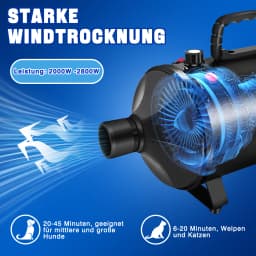 2800W Pet Hair Dryer, 2 Temperature 35°C and 65 °C, 50m/s-100m/s Stepless Speed, 2.3m Telescopic Hose, 4 Nozzles