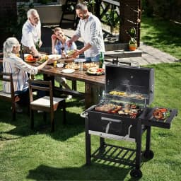 Charcoal Grill with Foldable Side Table, Heavy-duty BBQ Grill, Perfect for Outdoor Picnics Patio Garden and Backyard Grilling