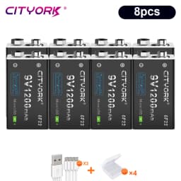 CITYORK 9V Li-ion battery 6F22 9V 1200mAh USB Rechargeable Batteries For Metal Detector Model Microphone Toy Multimeter