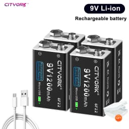CITYORK 9V Li-ion battery 6F22 9V 1200mAh USB Rechargeable Batteries For Metal Detector Model Microphone Toy Multimeter